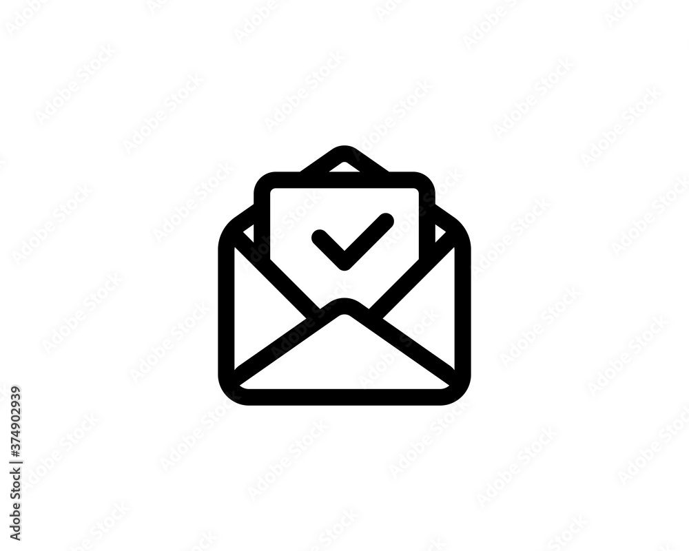 Letter approved line icon. Envelope with paper sheet with check mark. Envelope with confirmed document. Vector on isolated white background. EPS 10 Letter approved line icon. Envelope with paper sheet with check mark. Envelope with confirmed document. Vector on isolated white background. EPS 10