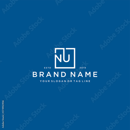 letter NU with a square design vector