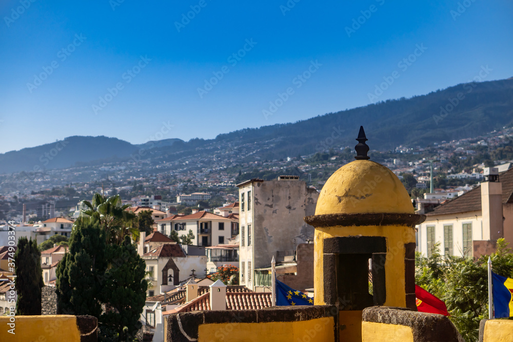 The panorama of Funchal, Madeira, from the old city citadel.. 