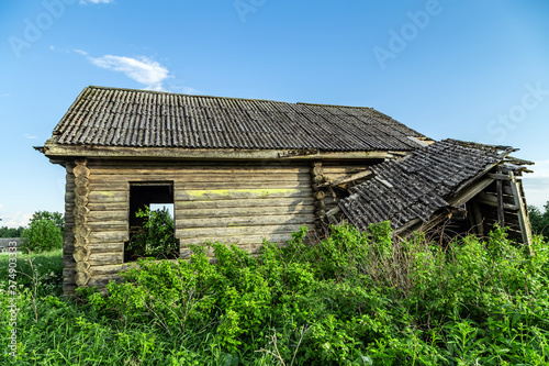 old abandoned wooden house panoramic