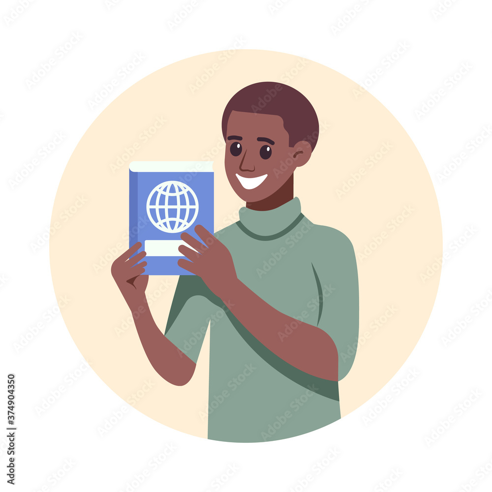 Geography teacher person. Colorful flat design vector illustration. African american man teacher with geography book