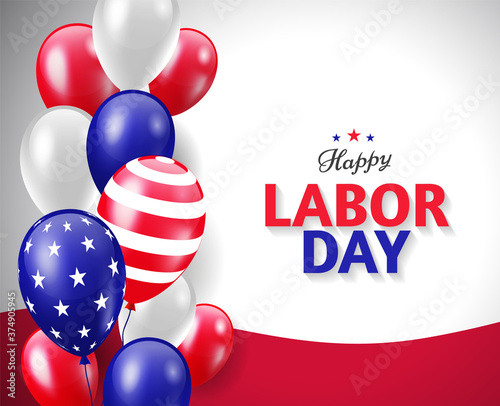 Labor Day holiday in USA greeting card design concept with patriotic US flag balloons. - Vector