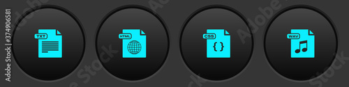 Set TXT file document, HTML, CSS and WAV icon. Vector.