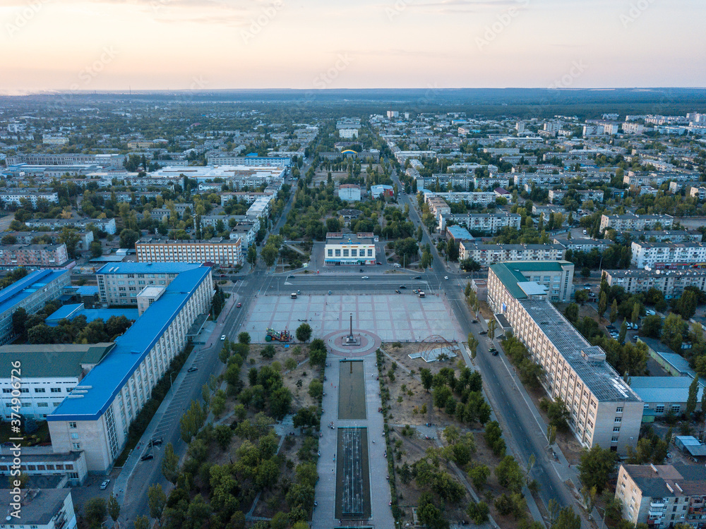 Top view of buildings in small sity in Ukraine