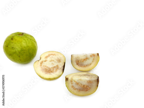 Guava amrud cut slices white pulp with Space for text