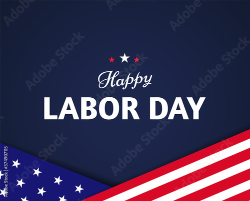 Happy Labor Day banner design with US flag elements on dark blue background. - Vector