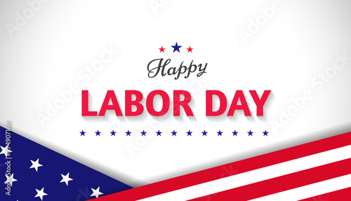 Happy Labor Day greeting banner design concept with american flag and stars on white background. USA national holiday. - Vector illustration