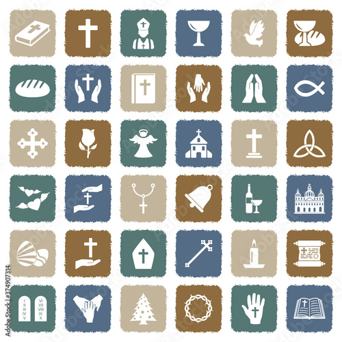 Christianity Icons. Grunge Color Flat Design. Vector Illustration.