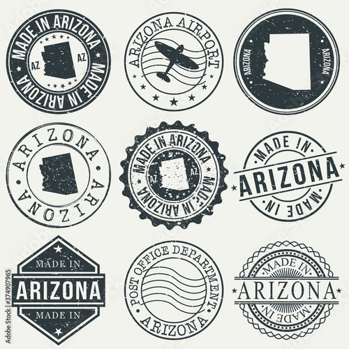 Arizona Set of Stamps. Travel Stamp. Made In Product. Design Seals Old Style Insignia.