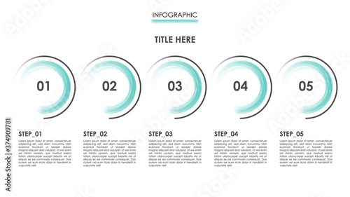 Infographic vector with 5 numbered steps structure in brushed and lined circles. Clear diagram for presentation, business concept and plan.	
