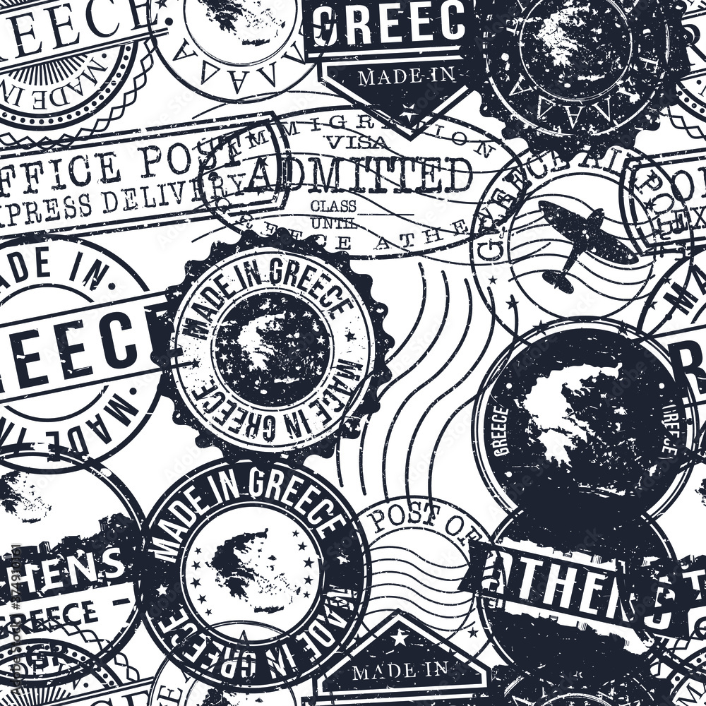 Fototapeta premium Athens Greece Stamps. City Stamp Vector Art. Postal Passport Travel. Design Set Pattern.