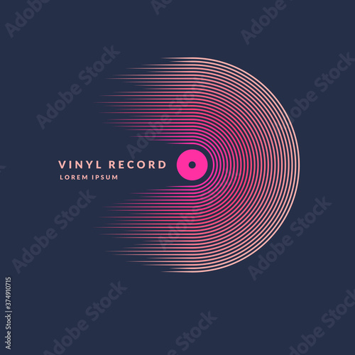 Vinyl record. Vector illustration music on dark background.