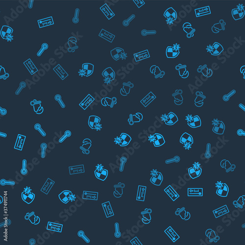 Set Meteorology thermometer, UV protection, Thermometer and cloud, moon and on seamless pattern. Vector.