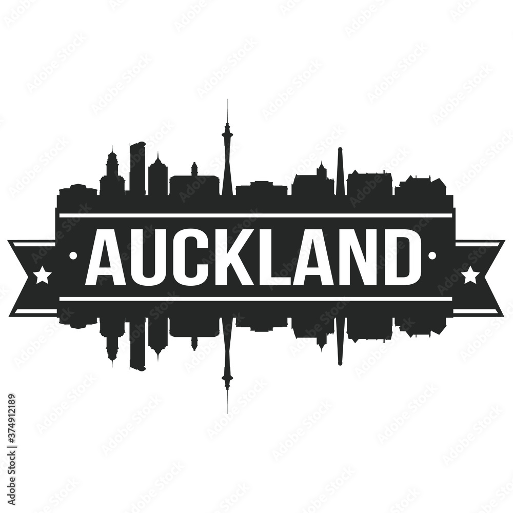 Auckland Skyline Stamp Silhouette Design Art Vector New Zealand.