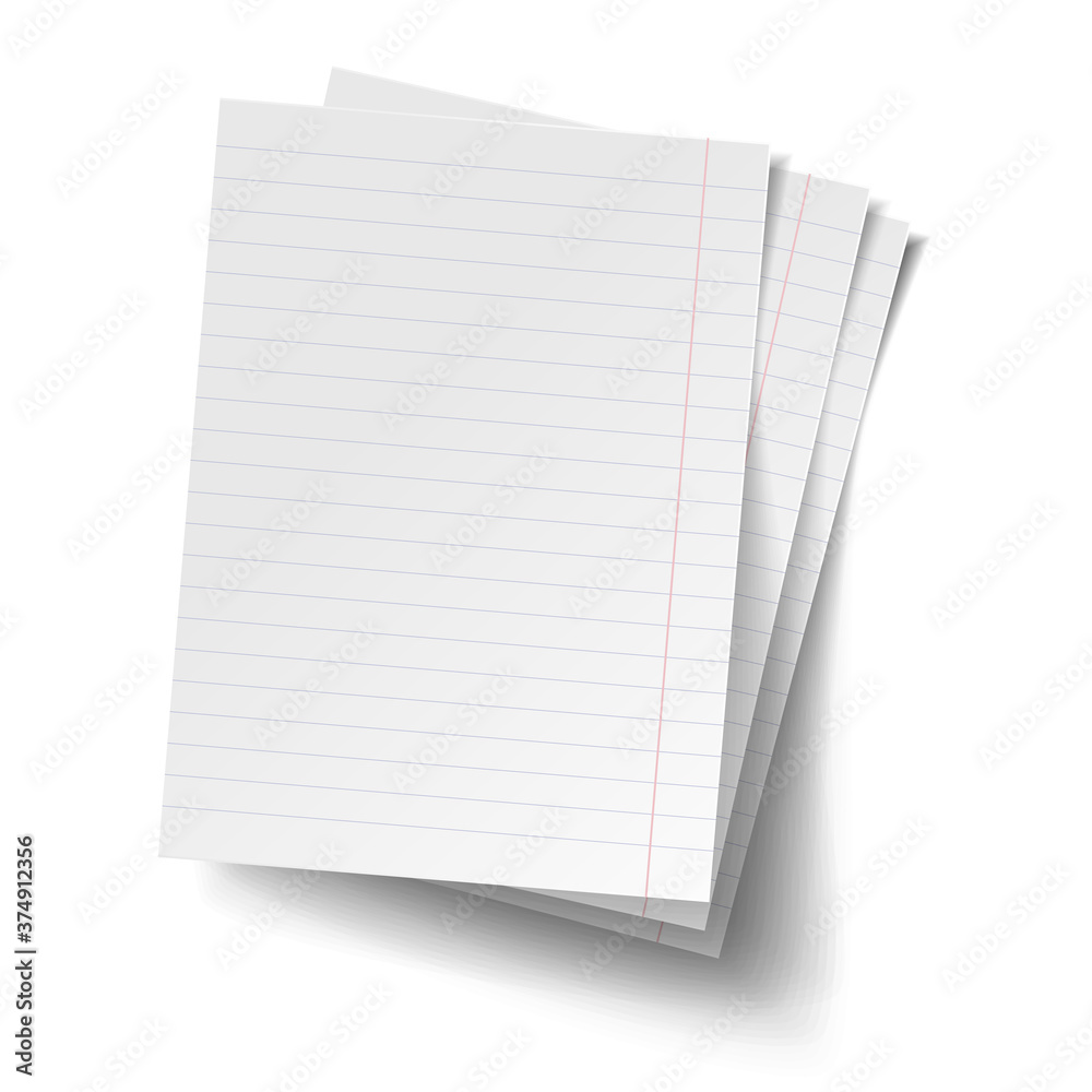 White sheets of lined paper. Mock up of white note papers. Realistic vector illustration. White sheets of lined paper. Mock up of white note papers. Realistic vector illustration.