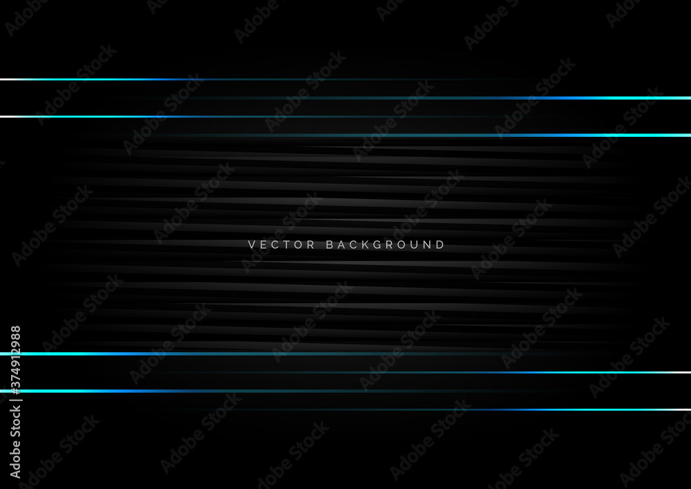 Abstract template horizontal striped line with blue light on black background with space for text.