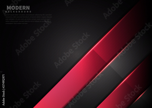 Abstract black red color stripe lines background overlapping layers decor red light effect with space for text. Technology style.