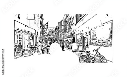 Building view with landmark of Arnhem is a city and municipality situated in the eastern part of the Netherlands. Hand drawn sketch illustration in vector.