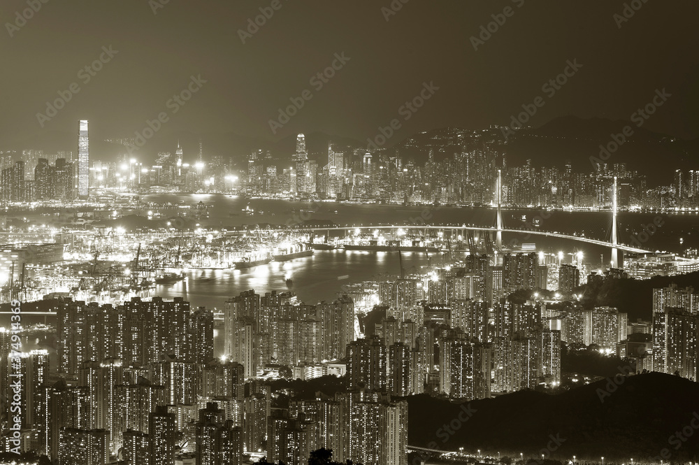 Fototapeta premium Aerial view of Hong Kong city at night