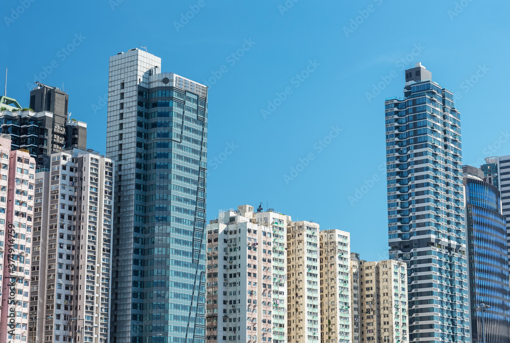 High rise building in downtown district of Hong Kong city