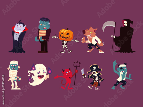 set of funny characters for hallowwen