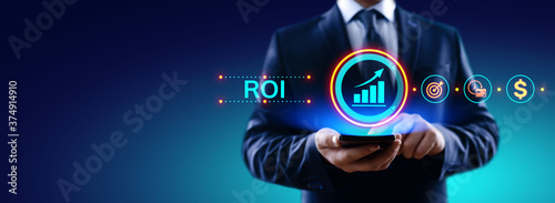 ROI Return on investment financial growth concept with graph, chart and icons.
