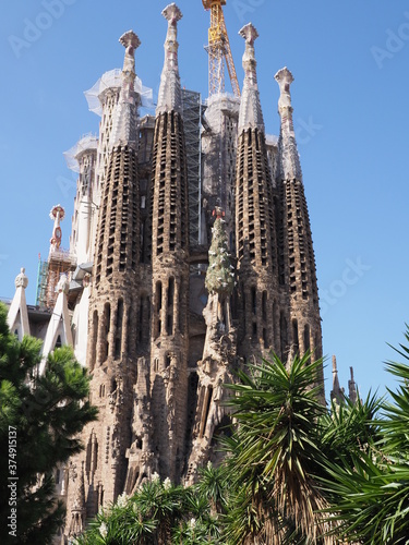Scenic cathedral under construction in Barcelona city Spain - vertical