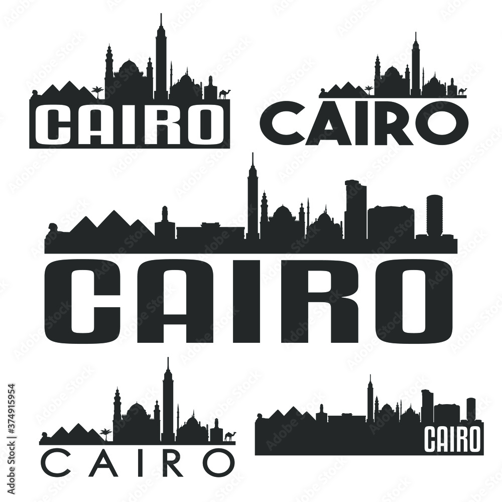 Cairo Egypt Flat Icon Skyline Vector Silhouette Design Set landmark collection.