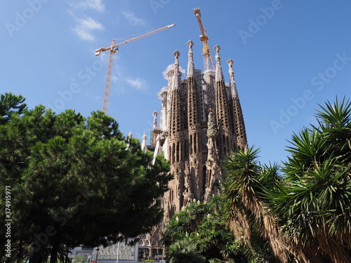 Famous cathedral under construction in city of Barcelona in Spain