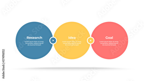 Business process. Timeline infographics with 3 steps, options, circles. Vector template.
