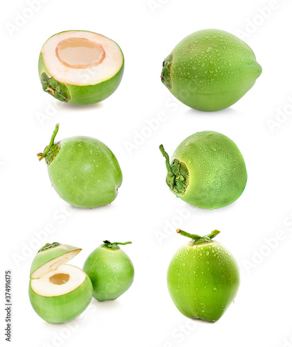 water drop green coconut isolated on white background