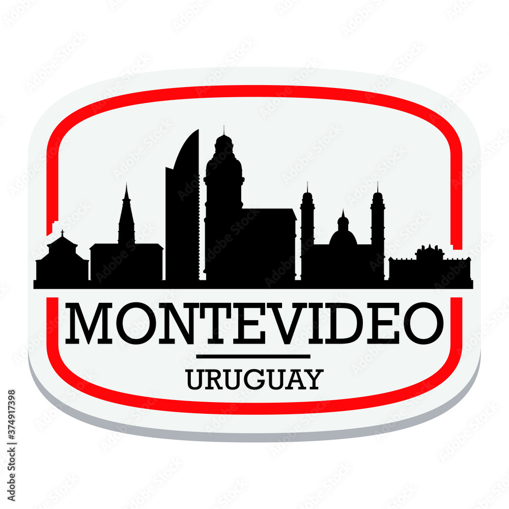 Montevideo Uruguay Label Stamp Icon Skyline City Design Tourism.