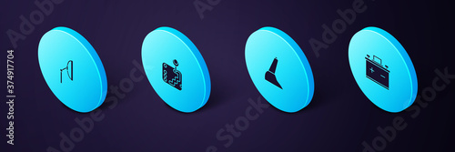 Set Isometric Car battery, handbrake, Gear shifter and Windscreen wiper icon. Vector.