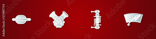 Set Car door handle, engine, Shock absorber and Windscreen wiper icon. Vector.