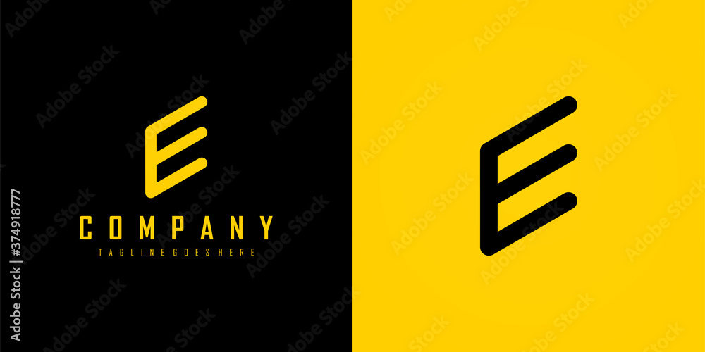 Simple Initial Letter E Logo. Yellow and Black Geometric Square Line ...
