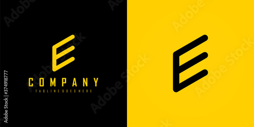 Simple Initial Letter E Logo. Yellow and Black Geometric Square Line isolated on Double Background. Usable for Business and Branding Logos. Flat Vector Logo Design Template element