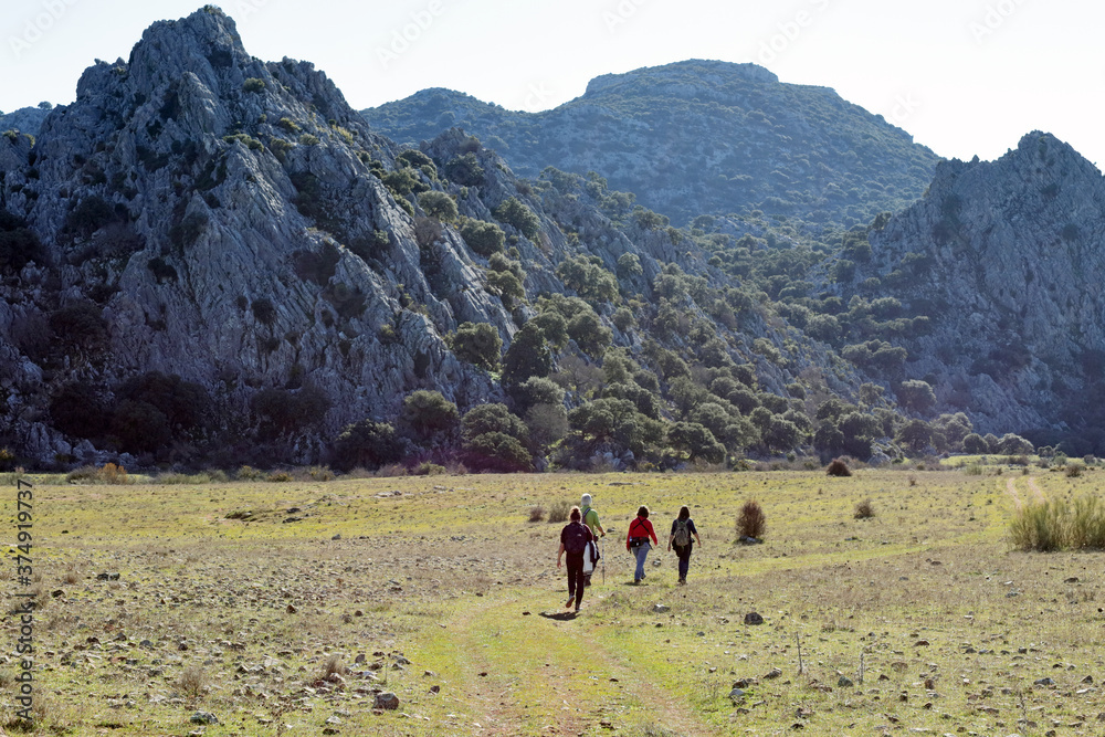 Hikers in the Llanos del Republicano, part of the Grazalema Montains National Park  