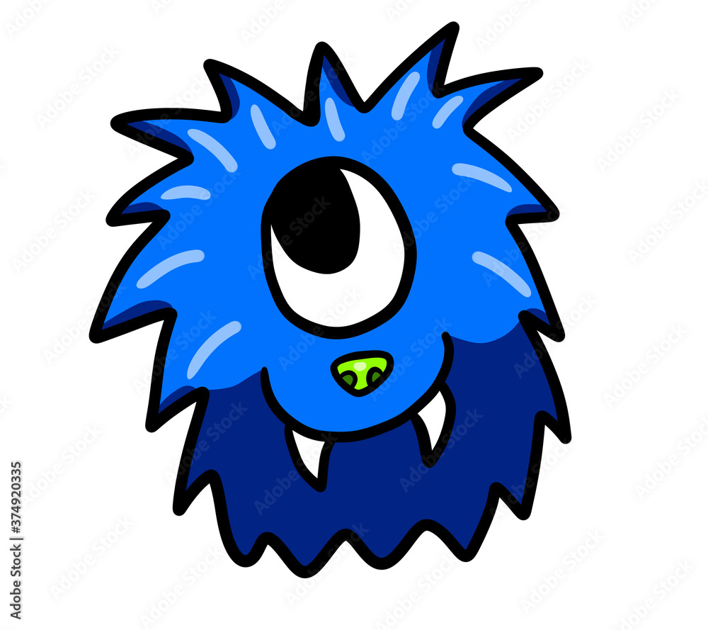 Adorable Stylized Fluffy One Eyed Blue Monster