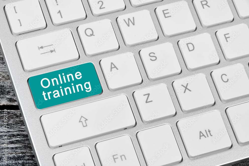 Keyboard with blue key word Online Training button Keyboard with blue key word Online Training button