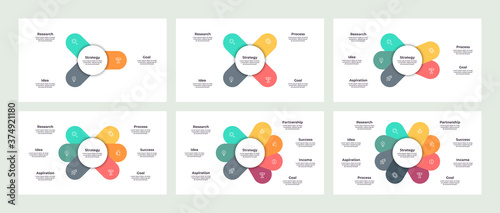 Business infographic template. Chart with 3, 4, 5, 6, 7, 8 steps, options, sections. Vector diagram.