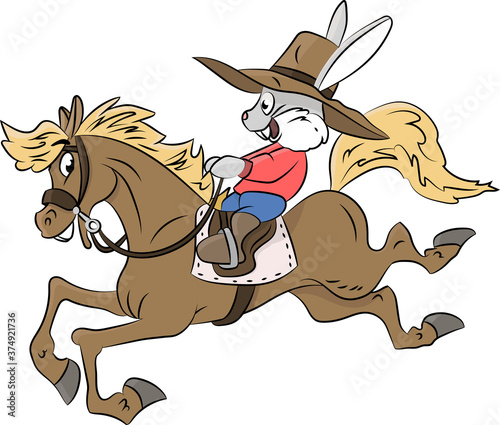 Cartoon rabbit cowboy riding a horse vector illustration