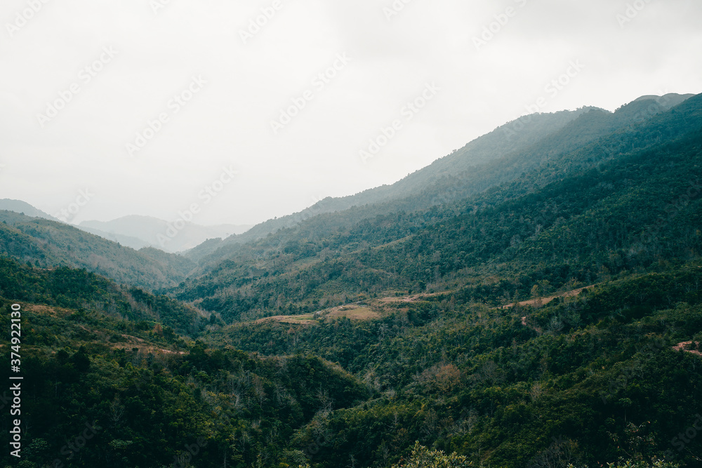 Panoramic image of Binh Lieu mountains area in Quang Ninh province in northeastern Vietnam. This is the border region of Vietnam - China.