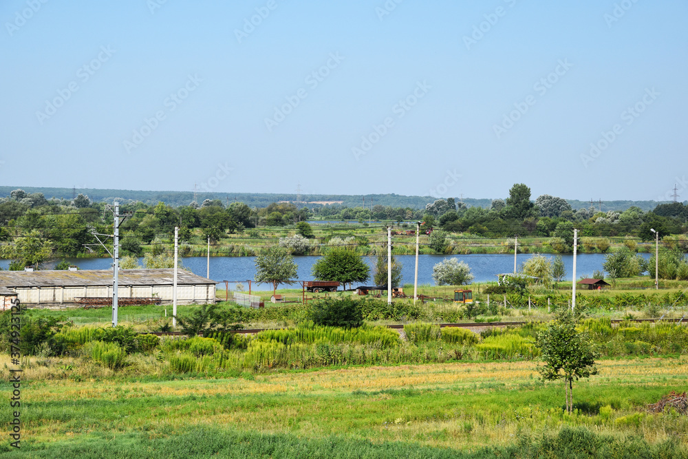 Panorama of the countryside, several ponds and houses, beautiful nature. Panorama of the countryside, several ponds and houses, beautiful nature.