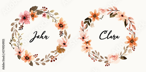 Terracota Warm Watercolor Wreath Vector Set