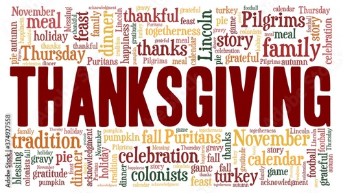 Thanksgiving vector illustration word cloud isolated on a white background.