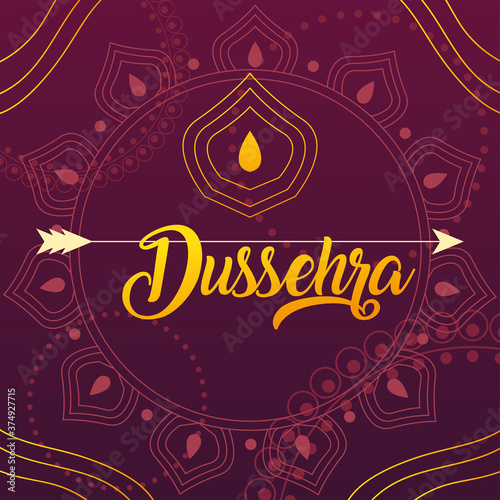 golden lettering with Dussehra label and arrow