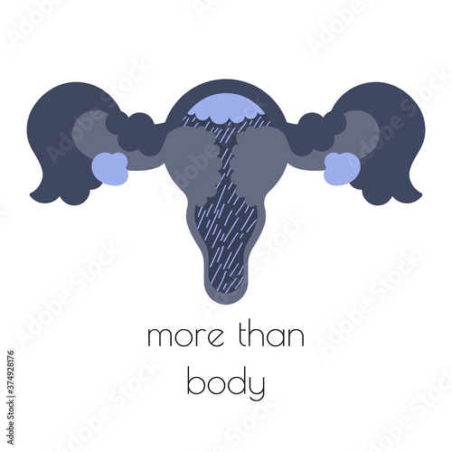 Women health concept clipart. The womb is larger than the body. Women health along with emotions. Vector.