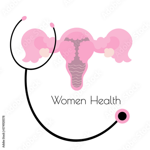Women health concept clipart. The womb is larger than the body. Women health along with emotions. Vector.