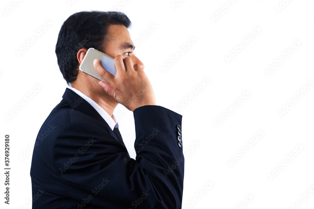 Business man talking on the mobile phone, isolated on white background Business man talking on the mobile phone, isolated on white background