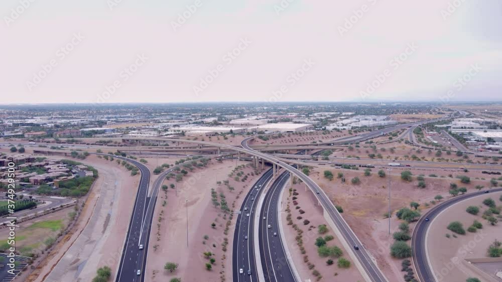 Aerial footage of Interstate 10 and 202 interchange at Chandler ...